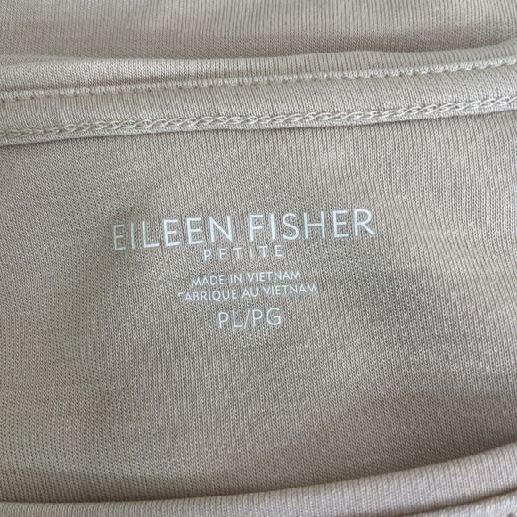 Eileen Fisher Size LP Beige T Shirt Round Neck Short Sleeve Tan Petite Large Top - Picture 4 of 9